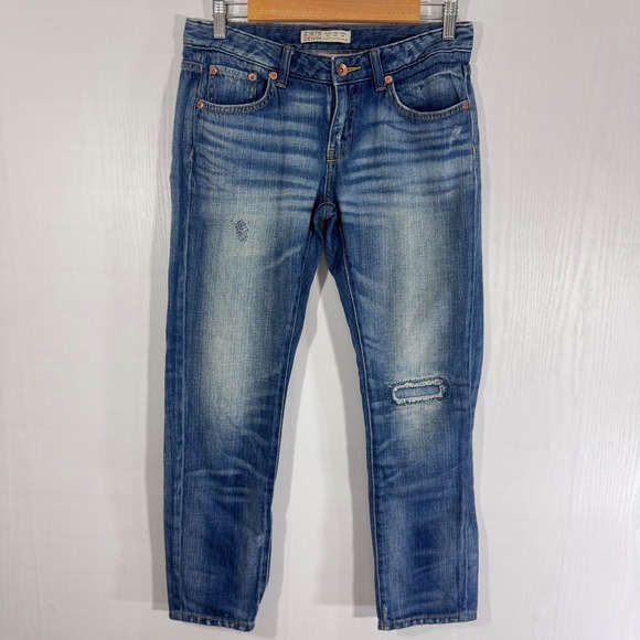 Zara Z1975 Denim Jeans Womens Size 4 Blue Distressed Casual - Picture 1 of 12